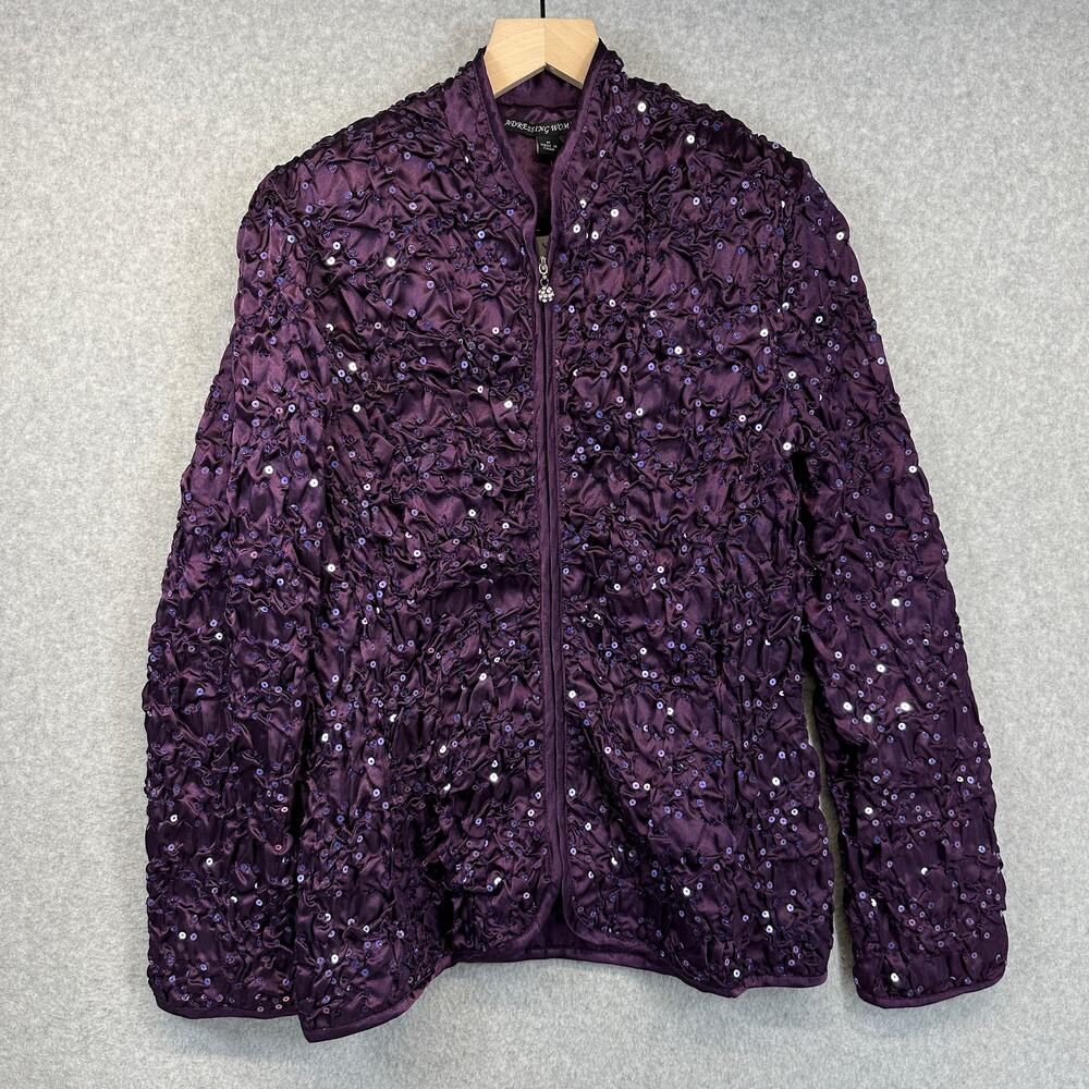Adressing Jacket Womens Medium Purple Metal Silver Sequin Crinkle Embellished